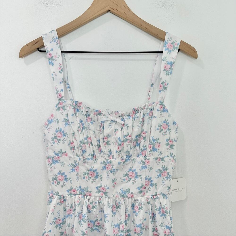 Altar'd State Isa Floral Mini Milkmaid Dress White Pink Blue Floral NWT Small - Picture 5 of 10